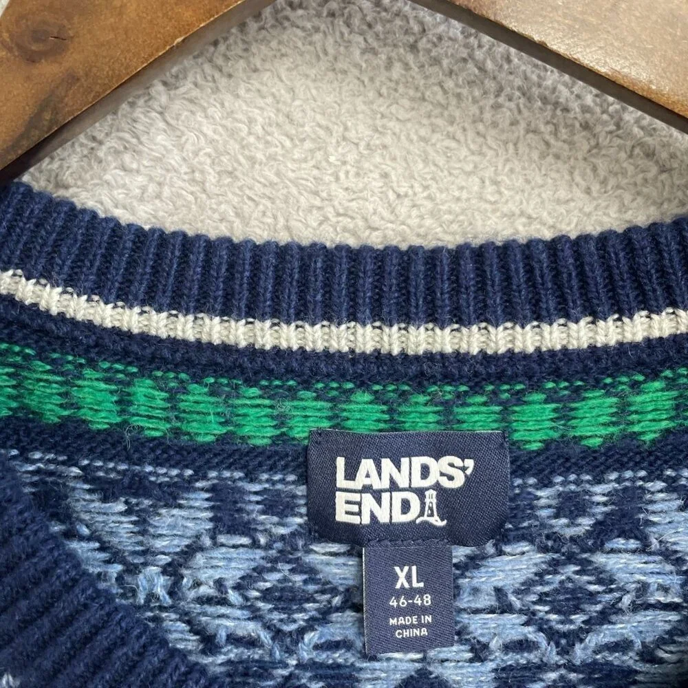 NEW Lands' End Men's XL Cotton Blend Snowflake Sweater Crewneck